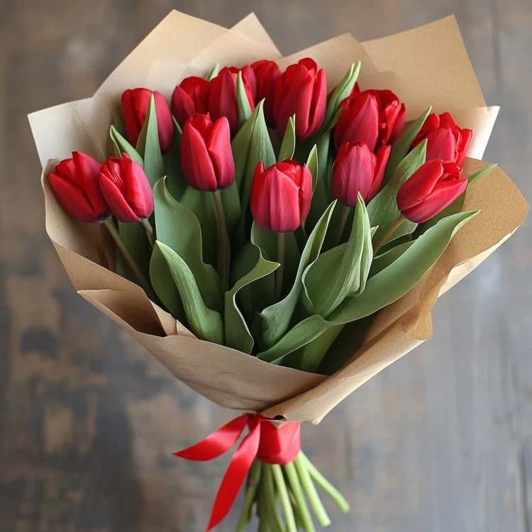 Букет 13 красных тюльпанов