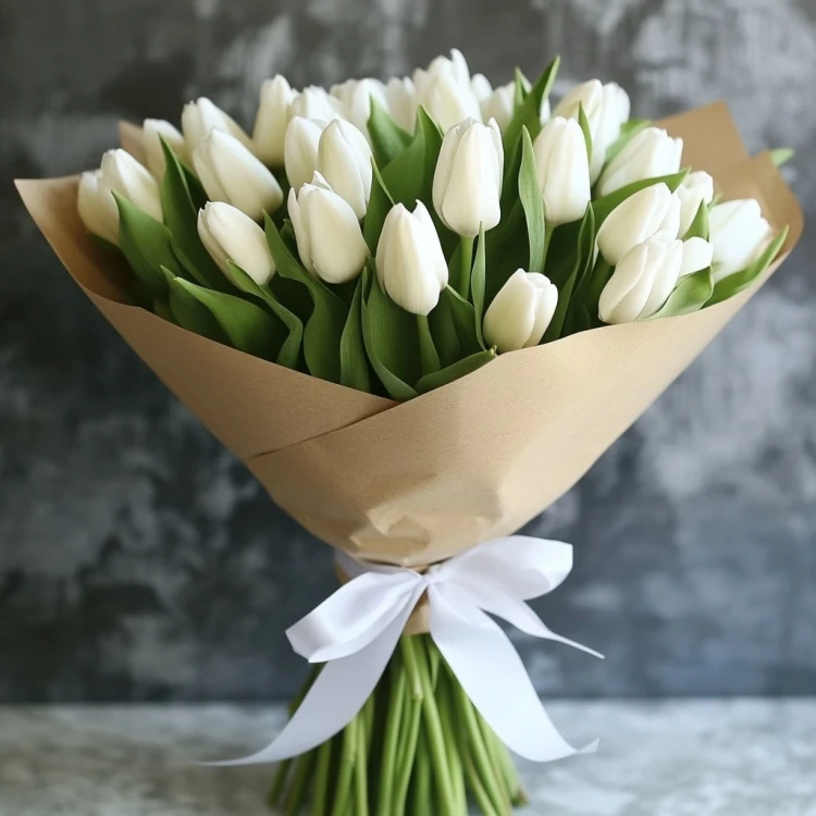 Букет 25 белых тюльпанов